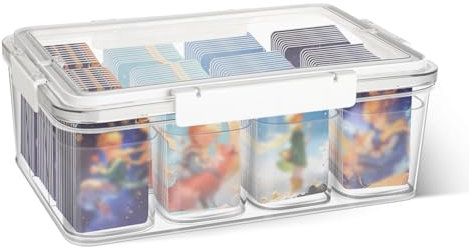 Caja organizadora transparente para tarjetas coleccionables – Box con tapa y asa para llevar – Caja para tarjetas 19,5×29×11 cm ideal para salón, escritorio y oficina