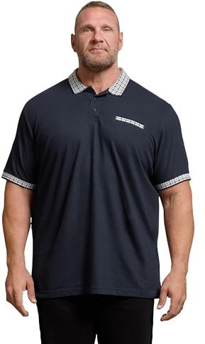 BadRhino Big & Tall Blue Jacquard Checked Collar Polo Shirt - Men's - Plus Size Curve