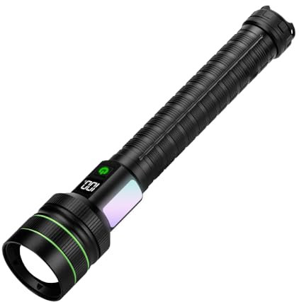 KZK Wiederaufladbare Taschenlampe 999,000 Lumen, Extrem Hell Zoombare Taktische USB Aufladbar Flashlight, IP67 Wasserdicht 11 Lichtmodi für Home, Outdoor, Notfälle, Patrol, Camping(Mit 10000Mah Akku