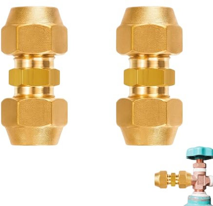 2 PCS 3/8 Klimaanlagen Verschraubung Set, Messing Doppelnippel Verbinder für Kupferrohre 9,52mm mit Schlagmutter, korrosionsbeständig, luftdicht, ideal für Split-Klimaanlagen
