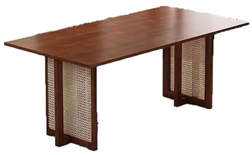 WLH Alexanders Couchtisch aus massivem Holz, rechteckiger Esstisch mit stilvollen Rattanbeinen, geeignet for Wohnzimmer, Büro und Restaurant(Walnut,1.2m)