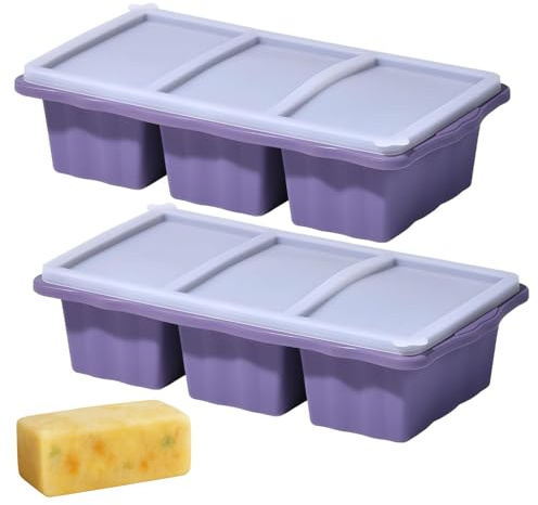2 Pack Silicone Freezer Tray for Soup Ice Cubes,1-Cup Soup Freezer Molds with Lid for Meal Prep, Makes 6 1-Cup Portion Freeze Trays for Storing 250mL/125mL Broth, Batch Cooking and More(Purple)