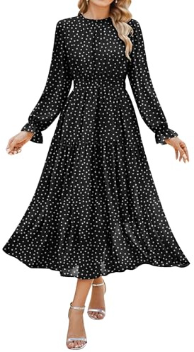 GRACE KARIN Robe Longue en Mousseline pour Femme avec Manches Longues, Taille Élastique et Jupe Étagée