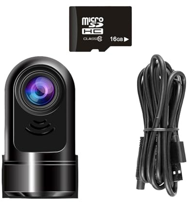 Generisch Mini telecamera da cruscotto girevole a 360 gradi, 1080p, rotazione a 360°, telecamera anteriore e posteriore, telecamera per auto girevole a 360°, modalità parcheggio 24 ore, mini