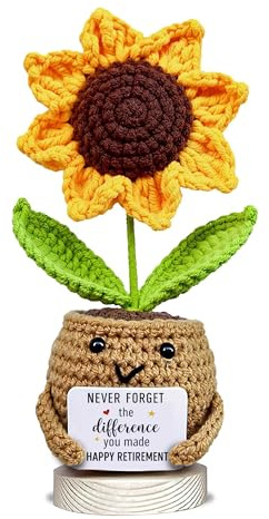 Crochet Sunflower Retirement Gift with Inspirational Message – “Never Forget the Difference You Made” – Meaningful Retirement Gift for Coworker, Boss, Teacher, Nurse, Employee, Friend