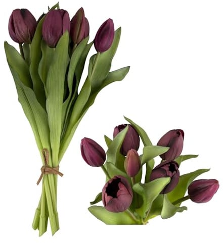 G.blümt Tulpen künstlich, Tulpenstrauß Real Touch wie echt, Kunstblumen Tulpenbund 7 Stück (Plum Purple)