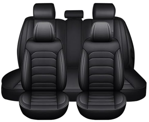 Gaoxianglin Sitzbezüge Auto Universal Set für Mitsubishi L200,5 Sitze Autoschonbezug Autositzzubehör Autositzschoner Leder Patchwork Atmungsaktiv Wasserdicht(Black)