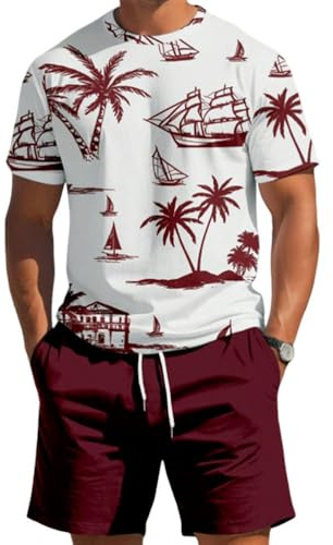 Oanviso Trainingsanzug für Herren Hawaii 2 Teiliges Sommer Jogginganzug 3D Drucken Outfit Set Kurzarm Bedruckter T-Shirts + Shorts Urlaub Freizeitanzug für Männer