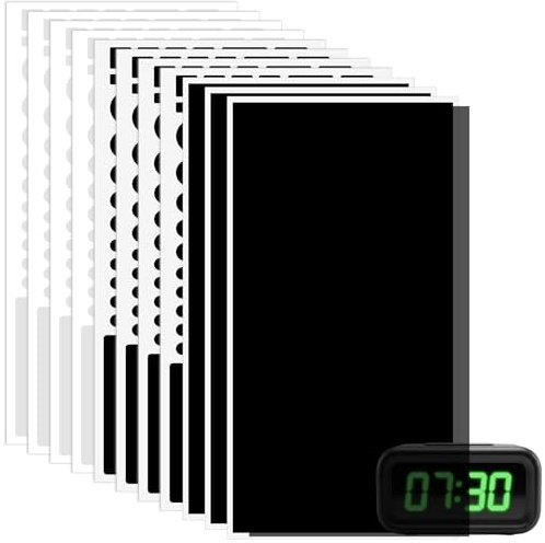 Amabro Lot de 12 feuilles d'autocollants de blocage de la lumière LED, film occultant autocollant, noir et blanc, entièrement occultant et semi-transparent, découpable pour routeur, télévision, réveil