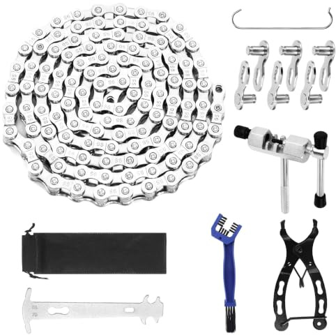 9 Speed Fahrradkette Werkzeug Set, 1/2 x 11/128 Inch 116 Glieder. Enthält Kettenbrecher, Kettenprüfer, Kettenschloss, Zange und Bürste. Ideal für Mountainbike und Roadbike Wartung