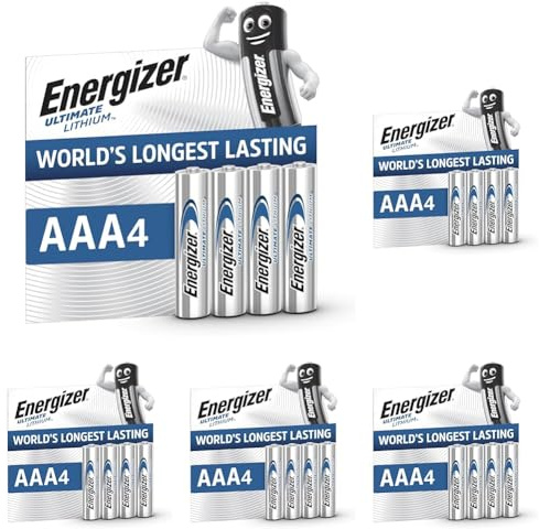 Energizer Ultimate Lithium AAA Batteries (20 Pack) - World's Longest Lasting Triple A Battery - Ideal For High Drain Devices - 100% Recyclable Plastic Free Packaging - 25 Year Shelf Life