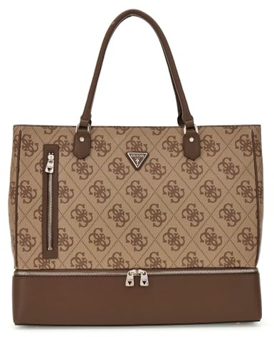 GUESS Reisetasche Schultertasche mit Laptopfach Zip Bottom Tote Latte Logo/Brown Hellbraun