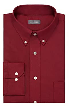 Van Heusen Men's Dress Shirt Regular Fit Oxford Solid Buttondown Collar, Cayenne, XL