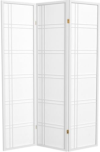 Red Lantern 6 ft. Tall Double Cross Shoji Screen - White - 3 Panels