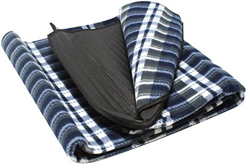 Picknickdecke 130 x 150 cm Blau kariert Camping Fleece Decke