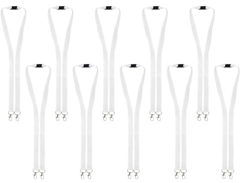 Karteo Schlüsselband weiß mit Doppelkarabiner [10 Stück] Lanyard mit 2 Karabiner Haken und Sicherheitsverschluss für Ausweishüllen