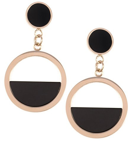 Happiness Boutique Orecchini Semi Cerchio in Nero | Piccoli Orecchini Tondi Oro Rosa Bijoux Acciaio Inossidabile
