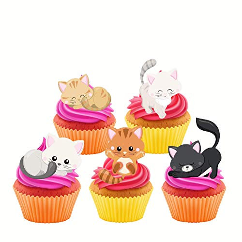 24 x Stand up cat Cupcake Toppers Edible Wafer Card