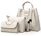 NICOLE & DORIS Damen Handtaschen 3 Stück Taschen für Damen Kette Tasche Top-Griffe Schultertaschen PU Leder Tragetaschen Umhängetasche Beige