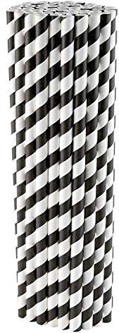 We Can Source It Ltd - Black & White Striped Paper Straws - Biodegradable - for Cocktails, Tumblers - Drinking, Birthday Party, Christmas Party Straws - 6mm x 200mm - 250pc (1 Box)