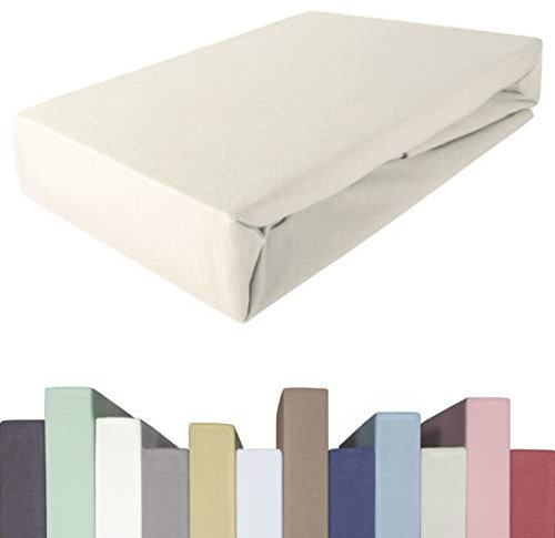 Edda Lux Premium - Lenzuolo con Angoli per materassi con altezza da 20 a 40 cm, 90 x 200/220 cm, 100 x 200/220 cm, 95% Cotone 5% Elastan, OEKO-Tex, in Jersey, colore: Naturale