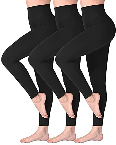 SINOPHANT Leggings Damen High Waist - Blickdicht Leggins mit Bauchkontrolle für Sport Yoga Gym(3 Schwarz/Schwarz/Schwarz,XXL)
