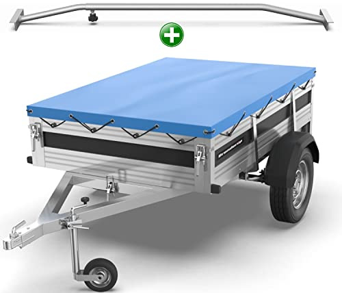 Tarpofix® Anhänger Plane 209x134 cm + 1x Planenbüge | für 750kg PKW Hänger | Anhängerplane Flachplane aus PVC PLANENMATERIAL | Verstärkte Brenderup Anhänger Plane | Abdeckplane + Flachplanenbügel