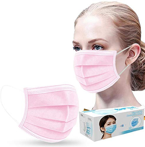 AmyGline Einweg,50 Stück,3-lagige,Box Packung,Nicht Gewebt,Atmungsaktiv,Schutz,Schwarz,Blau,Rosa,Weiß (50PC, Rosa)