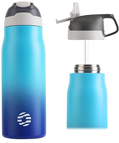 FJbottle Bouteille isotherme en acier inoxydable 316/304 avec paille, 550 ml/710 ml, sans BPA, trois parois pour boissons chaudes ou froides, étanche pour le sport, le travail et les voyages