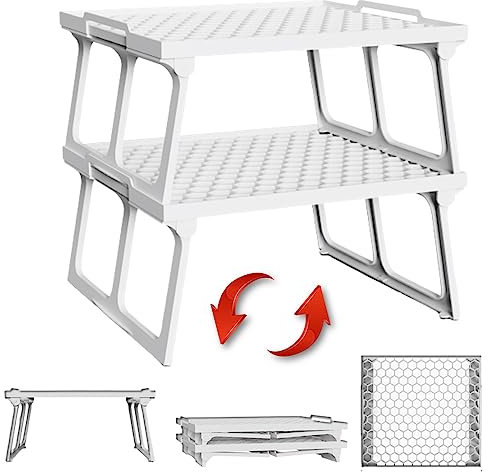 ums Organizzatore per mensole da cucina in plastica, impilabile in plastica bianca, utilizzabile per spezie, frigorifero, dispensa (30,5 x 27,9 cm), confezione da 2