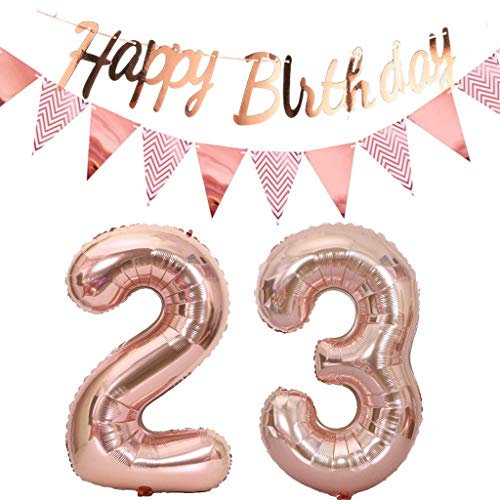 Luftballons 23.geburtstag deko frauen rosegold+Happy Birthday Girlande +Wimpelkette 40Zahlen Ballon 23 Luftballons 23 Jahre Geburtstag Dekoration frau Geburtstagdeko 23 Geburtstag deko rosegold(23)