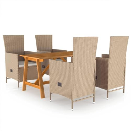 vidaXL Gartenmöbel Set 5-TLG. Sitzgruppe Gartengarnitur Sitzgarnitur Gartenset Tisch Stühle Esstisch Gartentisch Gartenstuhl Gartensessel Beige