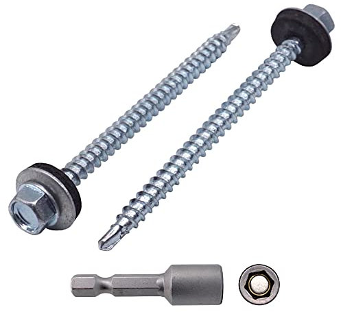 Marcopol - Lot de 80 vis autoforeuses DIN 7504-K en acier zingué 4,8 x 70 mm avec rondelles EPDM, tête de rondelle hexagonale, vis à tôle autotaraudeuses, argenté