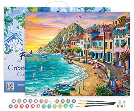 Figured'Art Peinture par Numéro Adulte avec Cadre Vacances à la plage - Activité Manuelle Kit de Loisir Créatif DIY Numéro d'Art Complet - 40x50cm toile tendue sur châssis