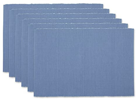 DII Basic Everyday Gerippte Tischsets, 100% Baumwolle, Set aus Platzsets, 33 x 48 cm, blau (Stonewash Blue), 6-teilig