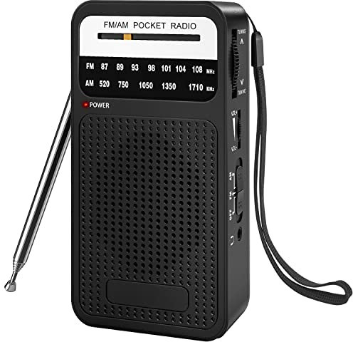 Radio portátil AM, FM, con recepción de largo alcance, radio transistor Goodes con altavoz, conector para auriculares, funciona con 2 pilas AA, altavoz fuerte, apto para uso en interiores, exteriores
