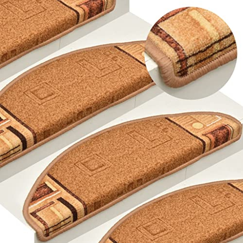 vidaXL 15x Treppenmatten Selbstklebend Stufenmatten Stufenschoner Treppenschutz Matten Treppenteppich Treppenschoner Beige 65x21x4cm