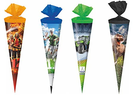 4x Schultüte / Zuckertüte / 35cm / je 1x T-Rex, Fußball, Deutz Traktor,Feuerwehr
