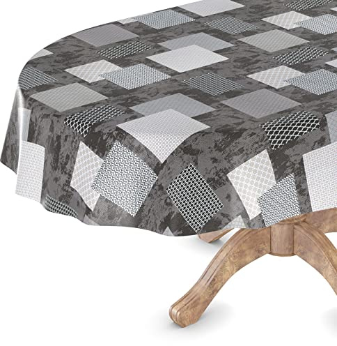 Wachstuchtischdecke Wachstuch Tischdecke abwaschbar Wachstischdecke Rechteck, rund, oval Premium Prägung Gartentischdecke Elegance Oval 140x180cm Schnittkante Emily