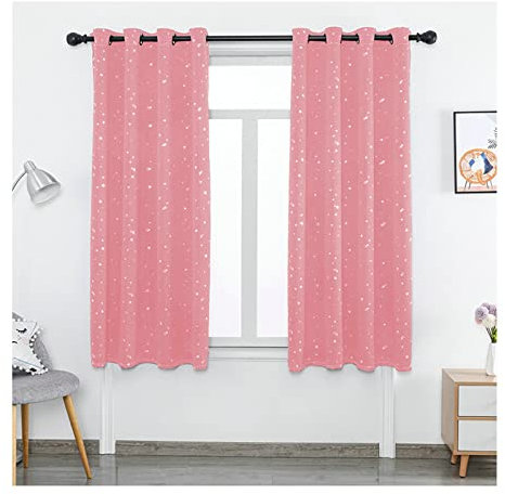 KnBoB Vorhänge, Polyester Rosa Stern Gardinen für Wohnzimmer mit Ösen Vorhang Blickdicht 132 x 213 cm