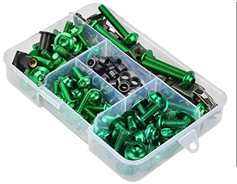 Torcarvh Motorrad Verkleidung Schrauben Kit Schrauben 177 Stück Karosserie Schrauben Mutter Ersatz CNC Legierung M6 M5 Motorräder Bolzen Clip Mutter für Motorrad Auto Zubehör (177 PCS-Grün)
