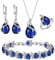 Ever Faith Women's Jewelry Set Blue Jewellery Sparkly Cubic Zirconia Birthstone Teardrop Necklace Earring Bracelet Ring Sets for Women Birthday Gifts 4 PCS Silver-Tone