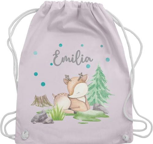 Turnbeutel Rucksack - Reh mit Name personalisiert I Rehlein I Rehkitz I Waldtier - Unisize - Pastell Rosa - kindergarten kindergartenrucksack tier waldtiere beutel tasche für kita tiere
