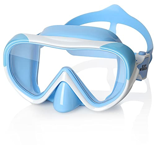 Barn dykglasögon, barnsimmask 180° anti-dimma dykmask, barnsimglasögon med nässkydd läckagesäkra simglasögon anti-shattered lins för ungdomar 4–15 (blå)