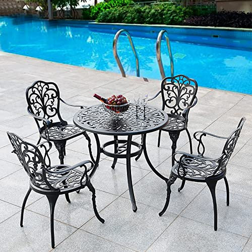 WYZCHDM 60cm Bistro-Tisch aus Aluguss mit 4 Stühlen,Grand Patio Bistro Set, Garten-Set, Wetterfest | Rostfrei | Wartungsarm, mit Handläufen, für Balkon Garten Terrasse Bistro-Set