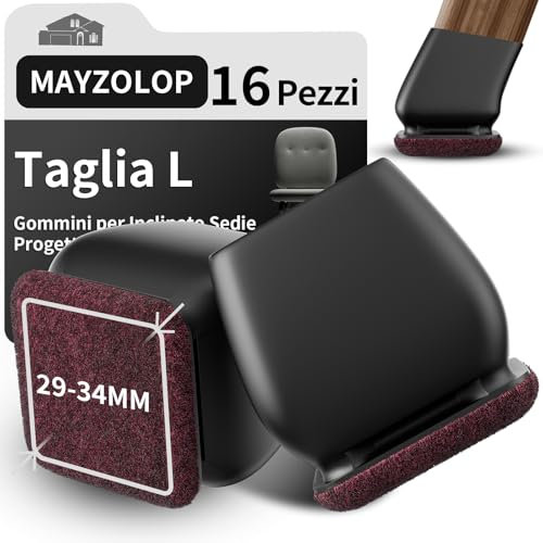 16 tappi protettivi per gambe della sedia, tappi per gambe della sedia con feltro per gambe dritte e oblique, feltrino, per pavimenti in legno duro, colore nero