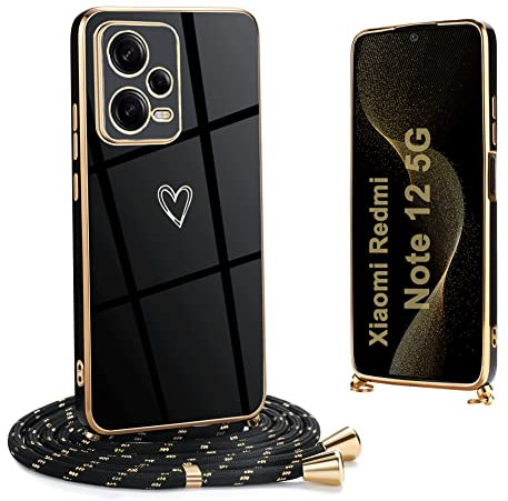 Ptny Coque Compatible avec Xiaomi Redmi Note 12 5G avec Cordon Étui, Galvanisé TPU Silicone Case Antichoc Anti Rayures Souple Cover, pour Xiaomi Redmi Note 12 5G avec Collier Réglable Lanyard Case