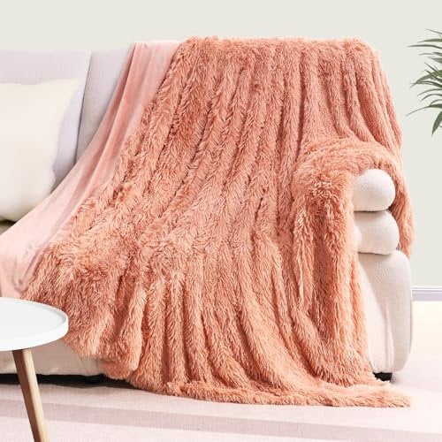 KANKAEU Kuscheldecke Flauschig 200×220 cm, Super Weich & Warme Decke, Pfirsichrot Kuscheldecke, Hochwertige Wohndecke, Fleecedecke, Sofadecke, Tagesdecken, Couchdecke