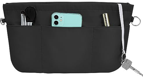 Grantop Handtaschen Organizer Nylon, Handtaschen Organizer mit Schlüsselbun, Taschenorganizer Filz Bag in Bag Tasche Organizer, Innentaschen für Handtaschen mit Schlüsselkette (Schwarz L)