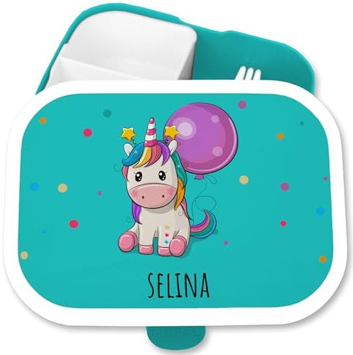 Brotdose Kinder Campus für Mepal - Einhörner - Brotbox süßes Einhorn Lunchbox Unicorn Geschenk Schulanfang I - 750 ml - Türkis - vesperbox kita vorschulkinder geschenke einhörnern süsses